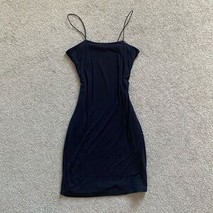Thin strap black mini dress